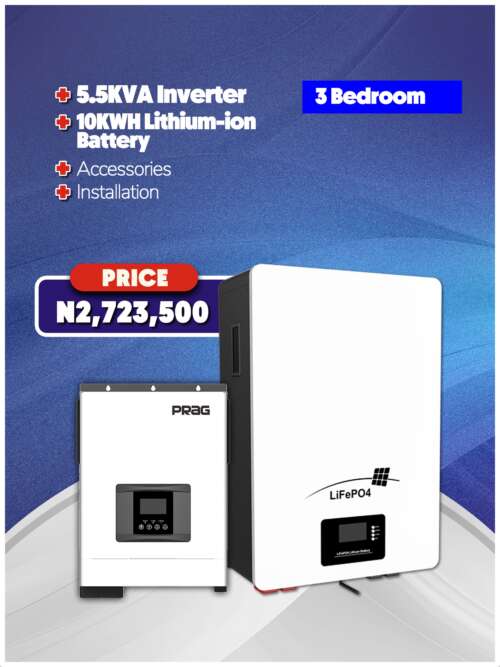 5.5KW Inverter + 10KWH Battery + Accessories + Installation
