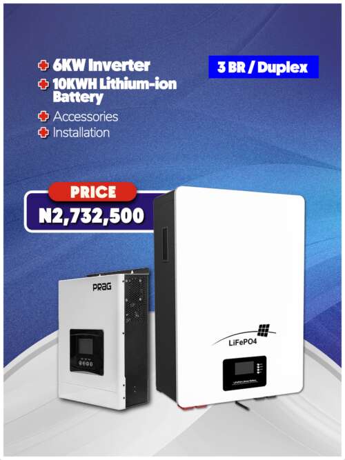 6KW Inverter + 10KWH Battery + Accessories + Installation