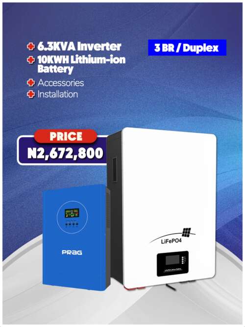 6.3KW Inverter + 10KWH Battery + Accessories + Installation