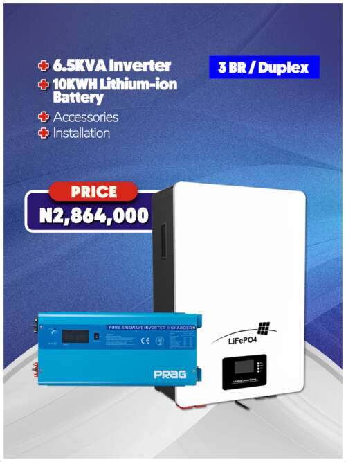 6.5KW Inverter + 10KWH Battery + Accessories + Installation