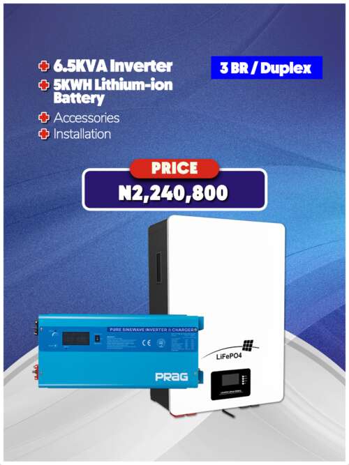 6.5KW Inverter + 5KWH Battery + Accessories + Installation