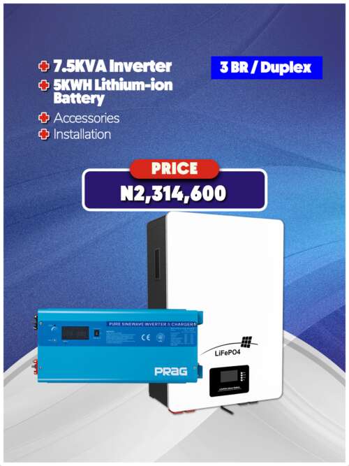 7.5KW Inverter + 5KWH Battery + Accessories + Installation