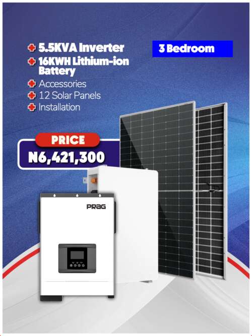 5.5KVA Inverter + 16KWH Battery + Panels + Accessories + Installation