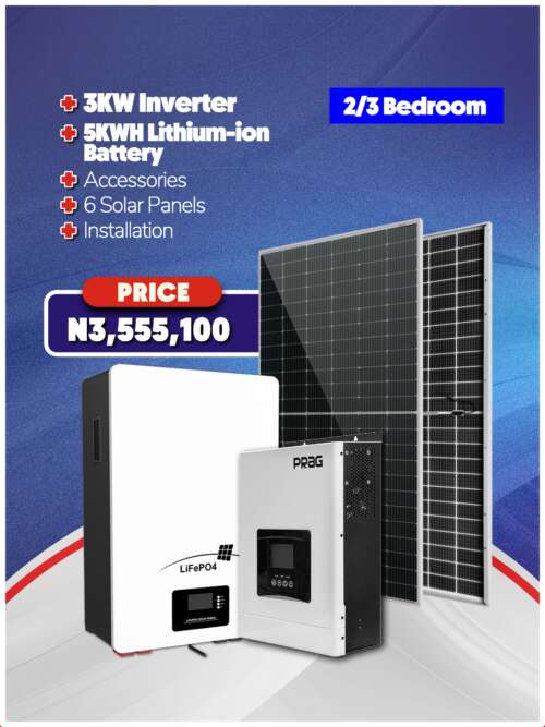 (2) 3KW Inverter + 5KWH Battery + Accessories + Installation