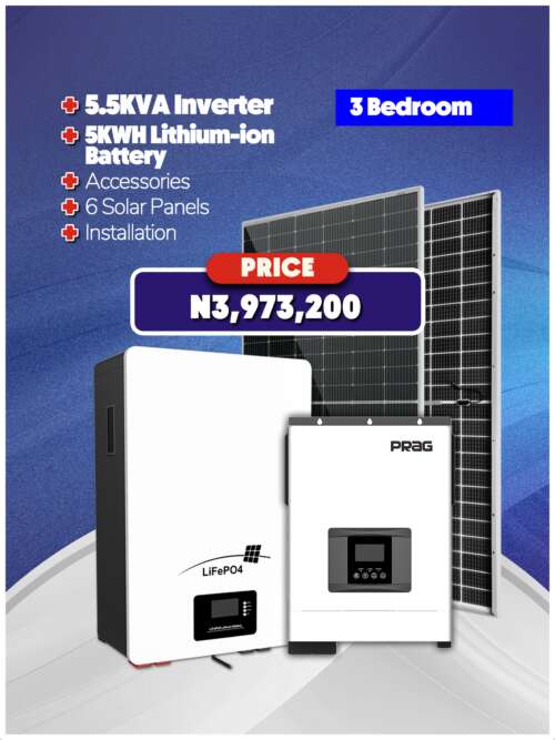 5.5KVA Inverter + 5KWH Battery + Panels + Accessories + Installation