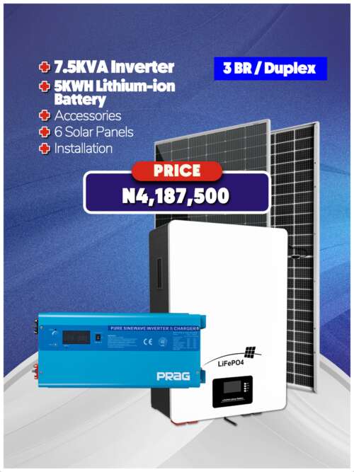 7.5KVA Inverter + 5KWH Battery + Panels + Accessories + Installation