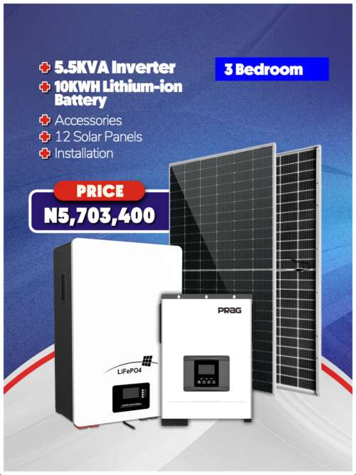 5.5KVA Inverter + 10KWH Battery + Panels + Accessories + Installation