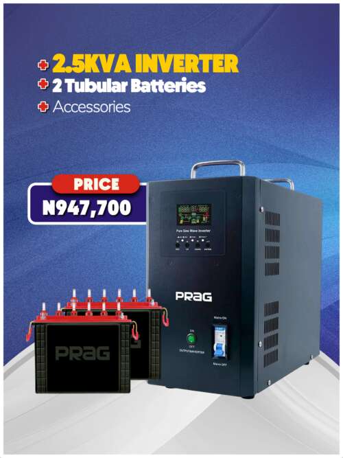 2.5KVA Inverter + 2 Tubular Battery + Accessories