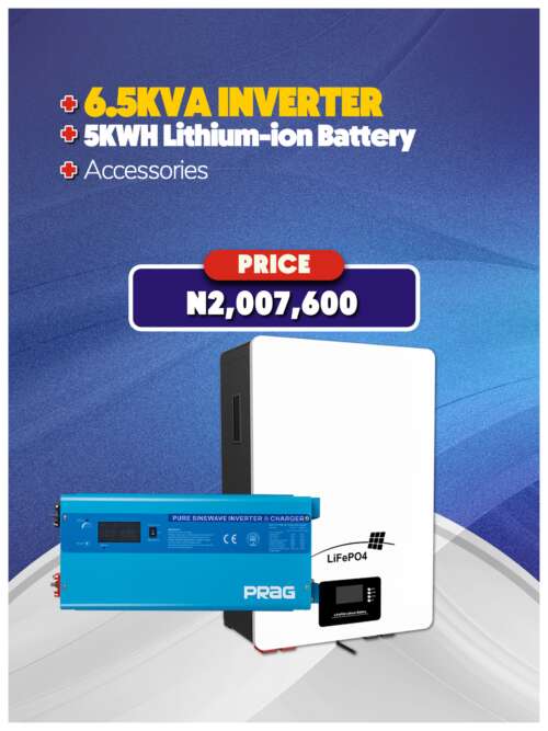 6.5KW Inverter + 5KWH Battery + Accessories