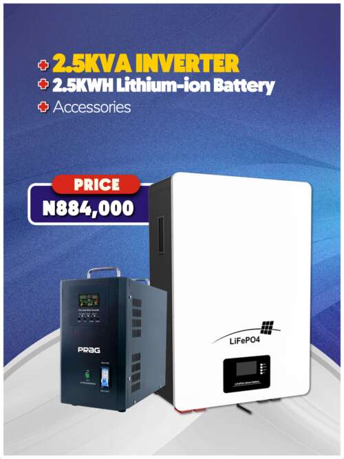 2.5KVA Inverter + 2.5KWH Battery + Accessories