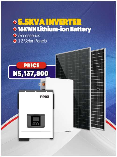 5.5KVA Inverter + 16KWH Battery + Panels + Accessories